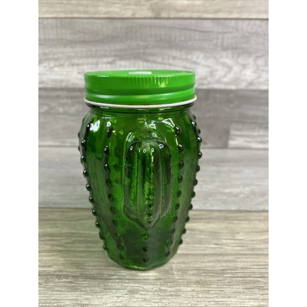 Green cactus-shaped glass mason jar‎ with a lid No Straw 5.5